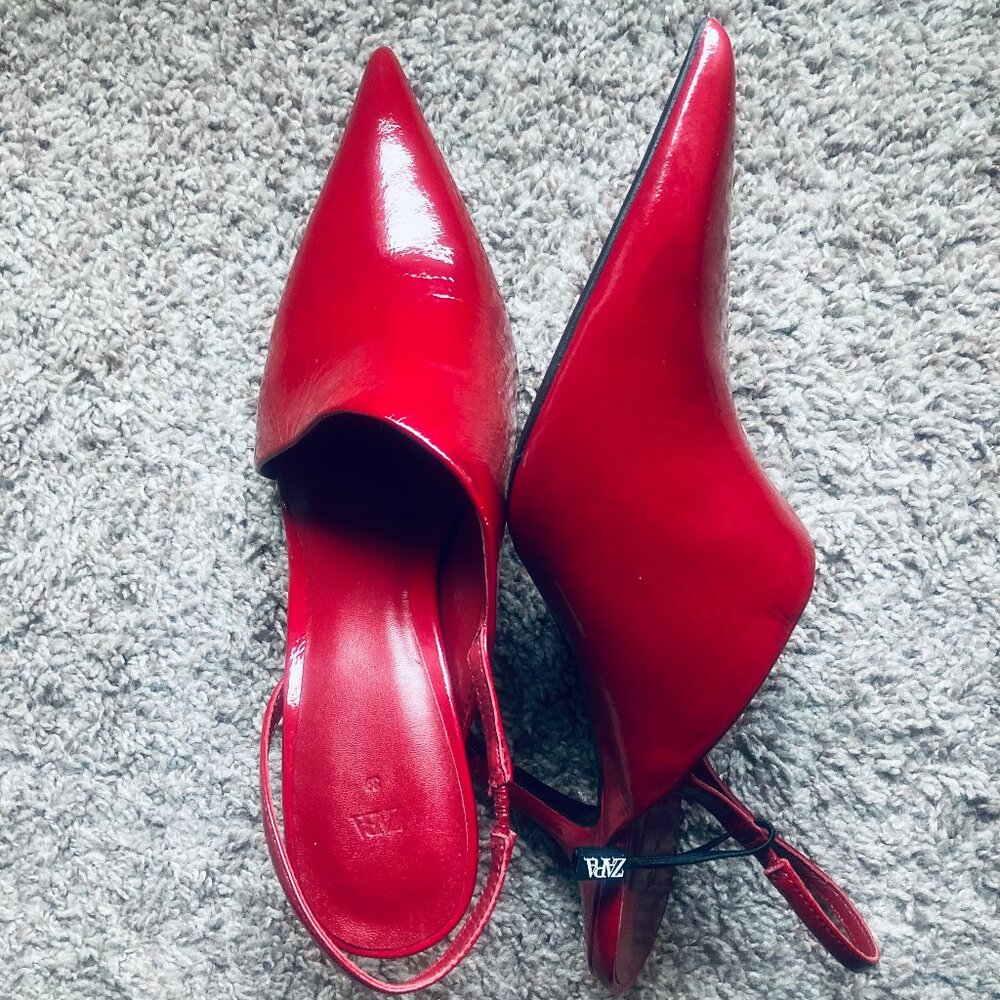 Zara Red Asymmetric Slingback shoes